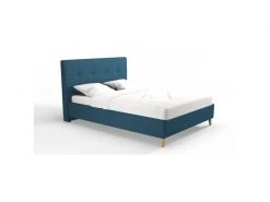 GPASPLUS Hylkio Lit Adulte 160x200 Cm Avec Tete De Lit - Tissu Bleu Marine