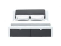GPASPLUS Scarlette Lit Adulte Contemporain Avec Tiroirs De Rangement - Simili Gris Fonce/blanc - Sommier Inclus - 140 X 190 Cm