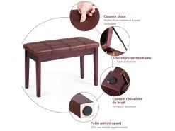 Banquette Piano Avec Coussin Rayé Rembourré En Cuir Pu Et Compartiment De Rangement, Pour Usage Professionnel/privé, Marron -Banquette Magasin G CNF C92952106 C