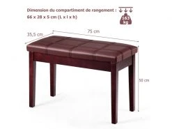 Banquette Piano Avec Coussin Rayé Rembourré En Cuir Pu Et Compartiment De Rangement, Pour Usage Professionnel/privé, Marron -Banquette Magasin G CNF C92952106 E