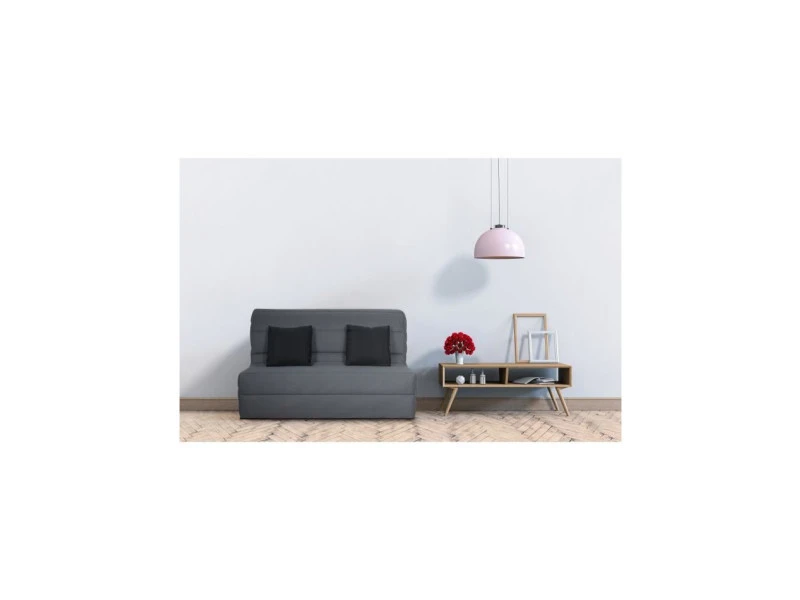 Banquette Bz Dunlopillo - Tissu Gris + 2 Coussins Noir - L 140 X P 99 X H 98 Cm - Alice 4 Banquette Bz Dunlopillo - Tissu Gris + 2 Coussins Noir - L 140 X P 99 X H 98 Cm - Alice – Image 2