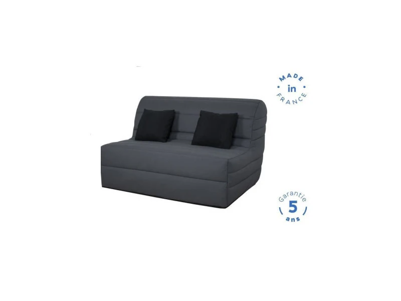 Banquette Bz Dunlopillo - Tissu Gris + 2 Coussins Noir - L 140 X P 99 X H 98 Cm - Alice 5 Banquette Bz Dunlopillo - Tissu Gris + 2 Coussins Noir - L 140 X P 99 X H 98 Cm - Alice – Image 3