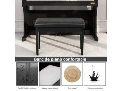 Banquette Piano Avec Coussin Rayé Rembourré En Cuir Pu Et Compartiment De Rangement, Pour Usage Professionnel/privé, Noir -Banquette Magasin G CNF D18800959 C