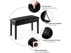Banquette Piano Avec Coussin Rayé Rembourré En Cuir Pu Et Compartiment De Rangement, Pour Usage Professionnel/privé, Noir -Banquette Magasin G CNF D18800959 D