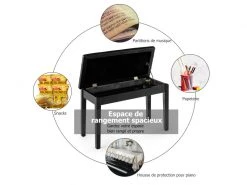 Banquette Piano Avec Coussin Rayé Rembourré En Cuir Pu Et Compartiment De Rangement, Pour Usage Professionnel/privé, Noir -Banquette Magasin G CNF D18800959 E