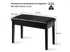 Banquette Piano Avec Coussin Rayé Rembourré En Cuir Pu Et Compartiment De Rangement, Pour Usage Professionnel/privé, Noir -Banquette Magasin G CNF D18800959 F