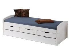 Lit Avec Tiroirs De Rangement Et Deuxième Lit Gigogne En Pin Massif Peint à L'eau Blanc