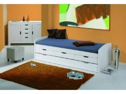 Lit Avec Tiroirs De Rangement Et Deuxième Lit Gigogne En Pin Massif Peint à L'eau Blanc -Banquette Magasin G CNF D77128379 D