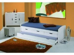 Lit Avec Tiroirs De Rangement Et Deuxième Lit Gigogne En Pin Massif Peint à L'eau Blanc -Banquette Magasin G CNF D77128379 E