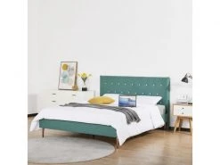 GPASPLUS Ocean Lit Adulte 160 X 200 Cm - Tissu Vert - Pieds Dores - Sommier A Lattes