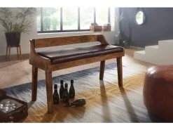 Finebuy Banc Banc En Cuir Véritable / Bois Massif 108x63x43 Cm | Banc Rembourré Avec Dossier | Banc Couloir Chambre Marron | Petit Banc De Lit En Cuir -Banquette Magasin G CNF D99735780 D