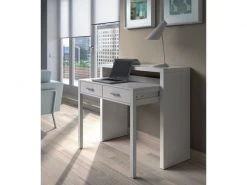 Dmora Bureau Console Extensible Avec Deux Tiroirs, Couleur Blanche, 87,5 X 98,5 X 36 Cm (extensible Jusqu'à 66 Cm Lorsqu'il Est Ouvert).