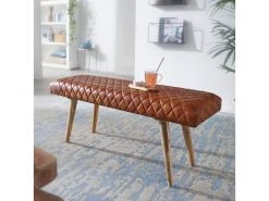 Finebuy Banc Banc En Cuir Véritable / Bois Massif 115x53x38 Cm | Banquette 2 Places Rembourrée Salle à Manger Marron | Petit Banc De Lit En Cuir | Mobilier De Hall D'entrée -Banquette Magasin G CNF F26069417 C