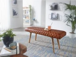 Finebuy Banc Banc En Cuir Véritable / Bois Massif 115x53x38 Cm | Banquette 2 Places Rembourrée Salle à Manger Marron | Petit Banc De Lit En Cuir | Mobilier De Hall D'entrée -Banquette Magasin G CNF F26069417 D