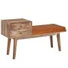 Finebuy Banc Peau De Chèvre Bois Massif 120x65x40 Cm Style Rétro | Banquette Couloir Avec Espace De Rangement | Banc En Cuir Véritable Rembourré Stockage | Petit Banc De Lit -Banquette Magasin G CNF F39804765 B
