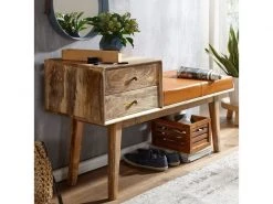 Finebuy Banc Peau De Chèvre Bois Massif 120x65x40 Cm Style Rétro | Banquette Couloir Avec Espace De Rangement | Banc En Cuir Véritable Rembourré Stockage | Petit Banc De Lit -Banquette Magasin G CNF F39804765 C