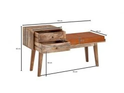 Finebuy Banc Peau De Chèvre Bois Massif 120x65x40 Cm Style Rétro | Banquette Couloir Avec Espace De Rangement | Banc En Cuir Véritable Rembourré Stockage | Petit Banc De Lit -Banquette Magasin G CNF F39804765 E