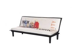 GPASPLUS Cassy Banquette Clic Clac 3 Places Imprimé New York - Tissu Gris Clair - L 179 X P 79 X H 74 Cm -Banquette Magasin G CNF F95289344 D