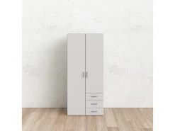 Armoire 2 Portes Et 3 Tiroirs 77,6 X 175,4 X 49,5, Structure En Tôle Mélaminée, Blanc