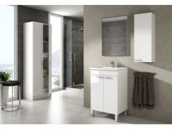 Colonne Suspendue Pour Salle De Bain Avec Une Porte Et Une étagère Intérieure, Couleur Blanche Brillante, 30 X 85 X 25 Cm. -Banquette Magasin G CNF H98947288 E