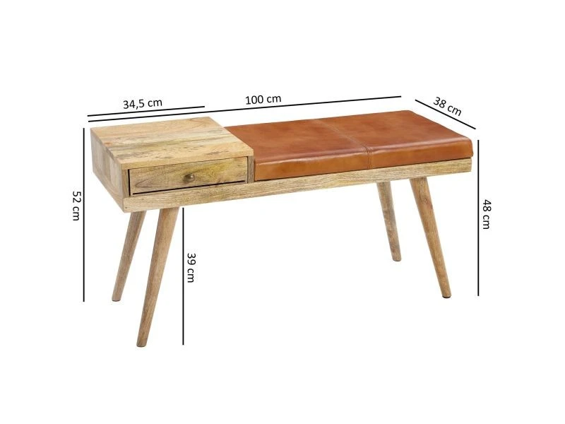 Finebuy Banc Peau De Chèvre Bois Massif 100 X 52 X 38 Cm Style Rétro | Banquette Couloir Avec Espace De Rangement | Banc En Cuir Rembourré Stockage | Petit Banc De Lit Cuir Véritable 5 Finebuy Banc Peau De Chèvre Bois Massif 100 X 52 X 38 Cm Style Rétro | Banquette Couloir Avec Espace De Rangement | Banc En Cuir Rembourré Stockage | Petit Banc De Lit Cuir Véritable – Image 3