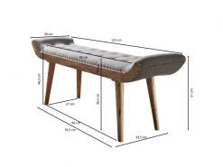 Finebuy Tissu / Bois Massif Gris 125x51x38 Cm Chesterfield Design | Couloir De Banc Rembourré | Banquette De Lit En Tissu 2 Personnes | Banc De Couloir Moderne -Banquette Magasin G CNF J75667715 E