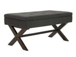 Banquette Namaro En Tissu Avec Espace De Rangement Pieds Bois De Caoutchouc , Gris Foncé/antique