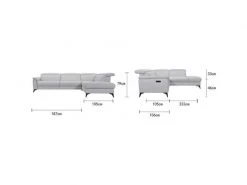 GPASPLUS Canape Dangle Droit Avec 1 Place Relax Electrique - Tissu Gris - L 292 X P 232 X H 99 Cm - Melbourne -Banquette Magasin G CNF L54368064 E