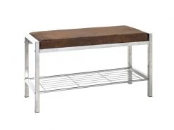 Banc En Tissu Marron Vintage Et Acier Inox - 80 X 32 X 48 Cm -pegane-