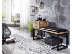 Finebuy Banc Peau De Chèvre Bois Massif 100x60x35 Cm Style Rétro | Banquette Couloir Avec Espace De Rangement | Banc En Cuir Véritable Rembourré Stockage | Petit Banc De Lit -Banquette Magasin G CNF M37900094 D