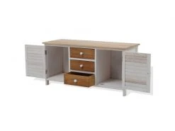 Mobili Rebecca Banc Meuble 3 Tiroirs 2 Porte Bois Blanc Beige 44x90x34 -Banquette Magasin G CNF O43758958 D
