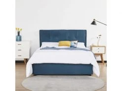 GPASPLUS Octave Lit Adulte 140x190 Cm - Tissu Bleu Fonce - Sommier A Lattes -Banquette Magasin G CNF O61564512 C