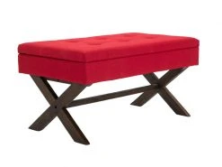 Banquette Namaro En Tissu Avec Espace De Rangement Pieds Bois De Caoutchouc , Rouge/antique