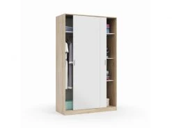 Armoire Bormio Avec Deux Portes Coulissantes, Structure Couleur Chêne Et Portes Couleur Blanche Brillante, 200 X 120 X 50 Cm