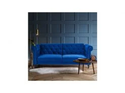 GPASPLUS Cesar Canapé Convertible Clic-clac 3 Places Chesterfield - Velours Bleu - L 217 X P 89 X H 86 Cm -Banquette Magasin G CNF R86926534 C