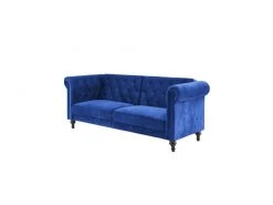 GPASPLUS Cesar Canapé Convertible Clic-clac 3 Places Chesterfield - Velours Bleu - L 217 X P 89 X H 86 Cm -Banquette Magasin G CNF R86926534 D
