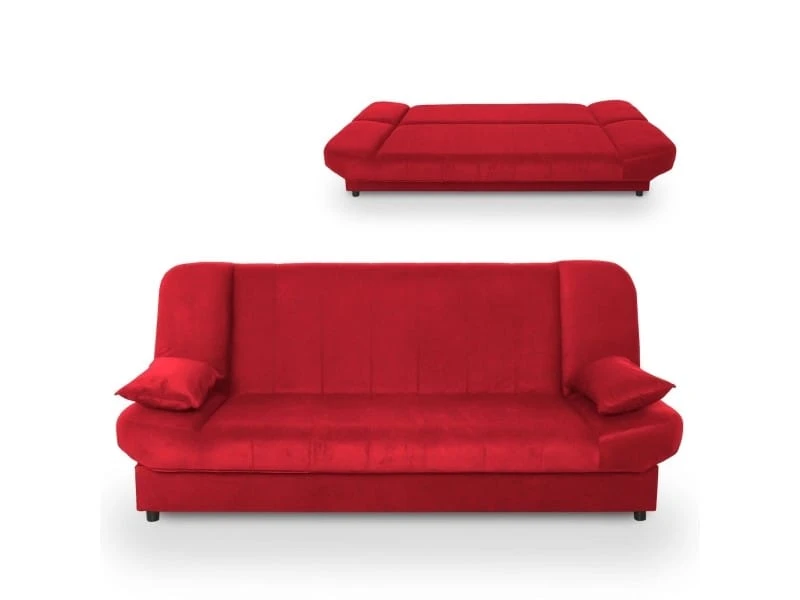 Maddy - Banquette Clic Clac Convertible En Tissu Rouge 3 Maddy - Banquette Clic Clac Convertible En Tissu Rouge