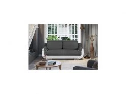 GPASPLUS Banquette Convertible Avec Le Coffre - Tissu Gris Et Simili Blanc - L204 X P90 X H89cm - Nina -Banquette Magasin G CNF T53685930 C