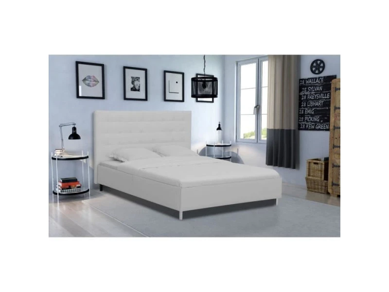 GPASPLUS Lit Adulte - 160x200 Cm- Simili Blanc - Tyyli 4 GPASPLUS Lit Adulte - 160x200 Cm- Simili Blanc - Tyyli – Image 2