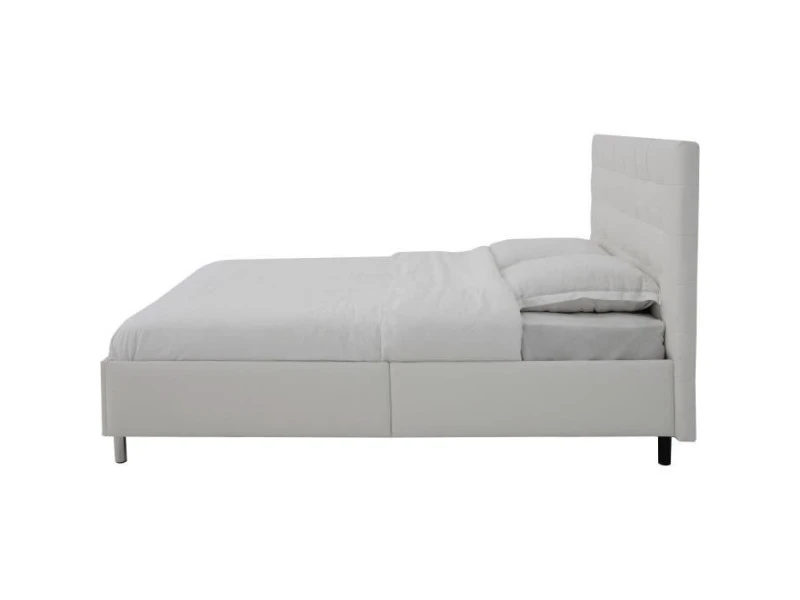 GPASPLUS Lit Adulte - 160x200 Cm- Simili Blanc - Tyyli 5 GPASPLUS Lit Adulte - 160x200 Cm- Simili Blanc - Tyyli – Image 3