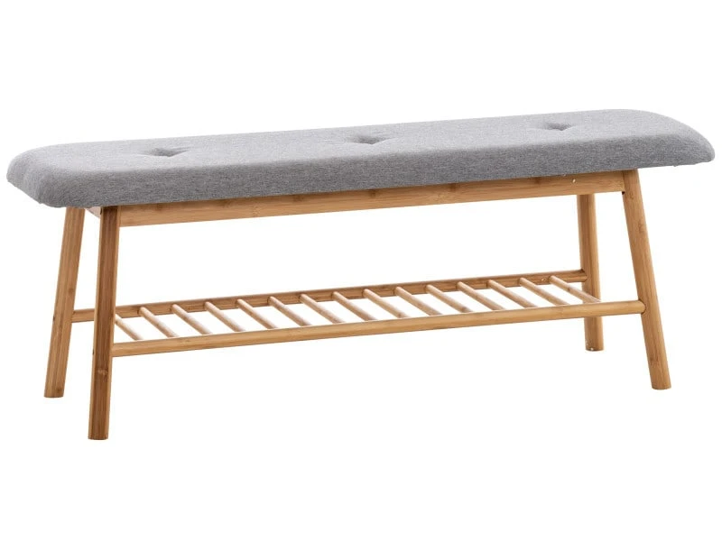 Banquette Marne En Tissu Avec Pieds Ronds En Bois De Bambou , Gris/120 Cm 3 Banquette Marne En Tissu Avec Pieds Ronds En Bois De Bambou , Gris/120 Cm