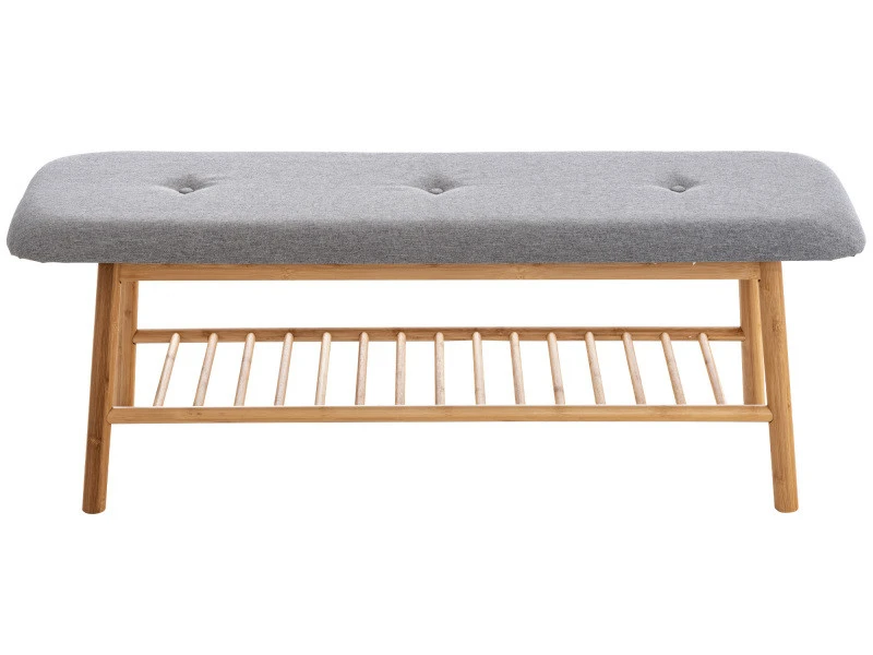 Banquette Marne En Tissu Avec Pieds Ronds En Bois De Bambou , Gris/120 Cm 4 Banquette Marne En Tissu Avec Pieds Ronds En Bois De Bambou , Gris/120 Cm – Image 2