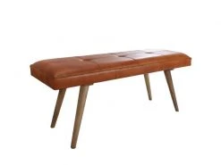 Finebuy Bois Massif Cuir Banque 117 X 51 X 38 Cm Style Rétro | Rembourré Banc | Banc En Cuir Salle à Manger Brun | Petit Banc De Lit Cuir Véritable Banc Couloir