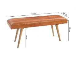 Finebuy Bois Massif Cuir Banque 117 X 51 X 38 Cm Style Rétro | Rembourré Banc | Banc En Cuir Salle à Manger Brun | Petit Banc De Lit Cuir Véritable Banc Couloir -Banquette Magasin G CNF U11223587 D