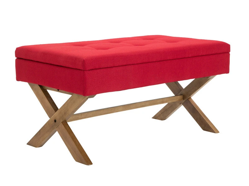 Banquette Namaro En Tissu Avec Espace De Rangement Pieds Bois De Caoutchouc , Rouge/antique Clair 3 Banquette Namaro En Tissu Avec Espace De Rangement Pieds Bois De Caoutchouc , Rouge/antique Clair