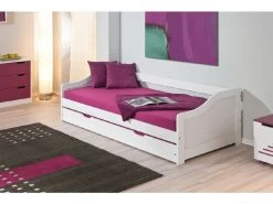 Dmora Canapé-lit Simple Avec Lit Gigogne, Couleur Blanche, 199 X 87 X 66 Cm.