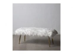 Banquette Bout De Lit Fausse Fourrure Blanche Et Pieds En Métal Doré -Banquette Magasin G CNF U78346937 C