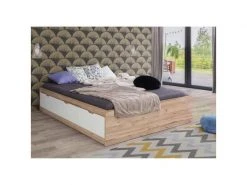 GPASPLUS Lit 180x200 Cm - 3 Tiroirs, Decor Chene Et Blanc - Vankka -Banquette Magasin G CNF V53093711 D