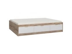 GPASPLUS Lit 180x200 Cm - 3 Tiroirs, Decor Chene Et Blanc - Vankka -Banquette Magasin G CNF V53093711 F