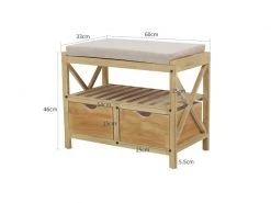 Mobili Rebecca Banquette Coffre 2 Tiroir 2 Etagere Bois Beige Vintage 46x60x33 -Banquette Magasin G CNF V85872028 C